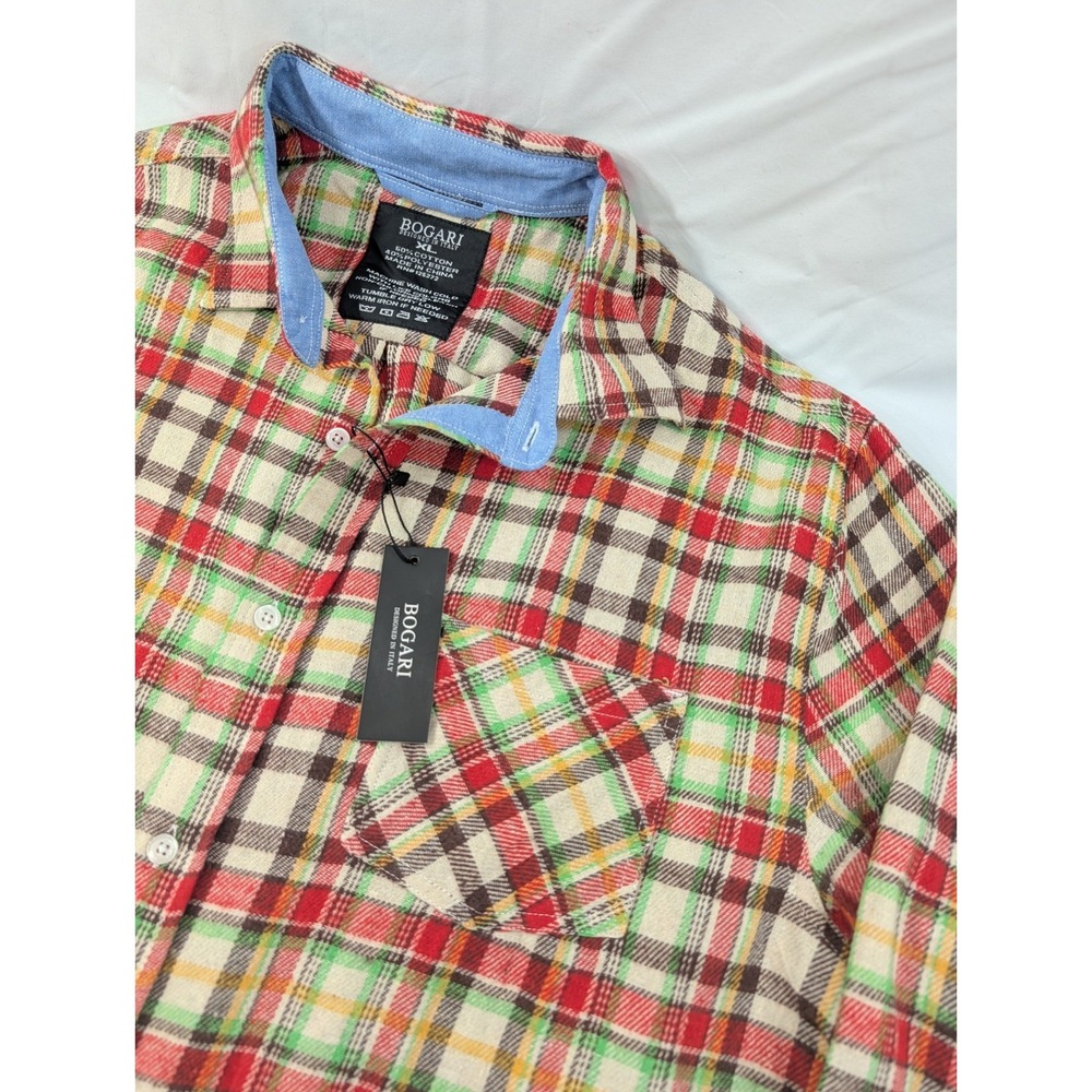 New With Tags Bogari Men's Plaid Flannel Long Sleeve Button-Up Shirt XL